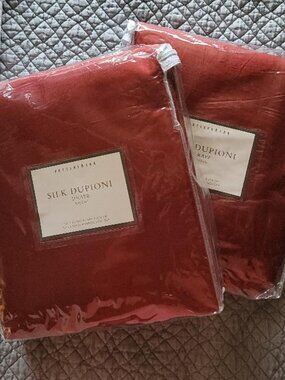 PAIR of New in Package Pottery Barn Real Silk Curtains (double width)